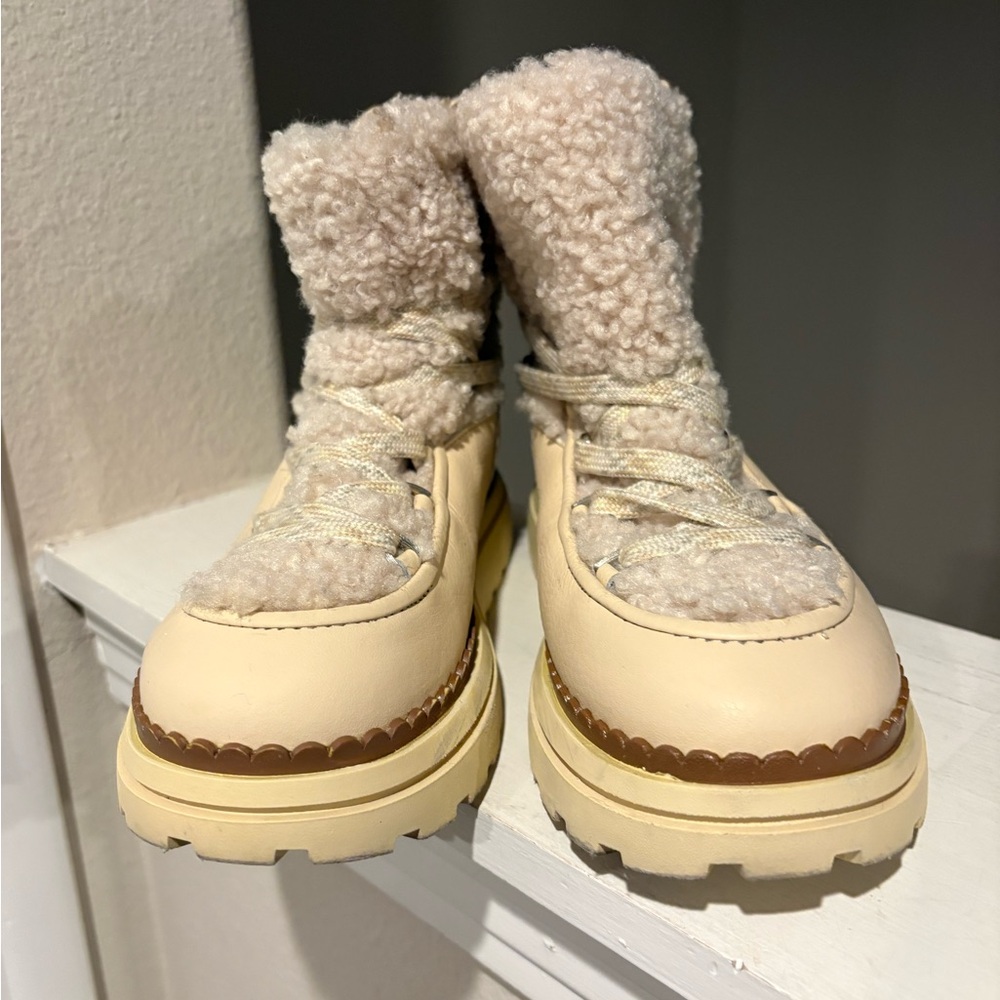 Sam Edelman Orelia Pull On Lace Up Cold Weather Ankle Boots Natural Womens 6.5 M - Picture 7 of 9